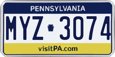 PA license plate MYZ3074