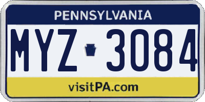 PA license plate MYZ3084