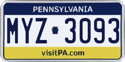 PA license plate MYZ3093