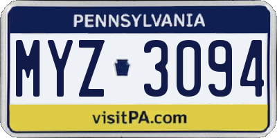 PA license plate MYZ3094
