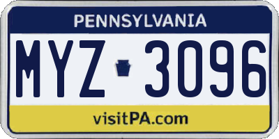 PA license plate MYZ3096