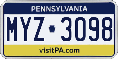 PA license plate MYZ3098