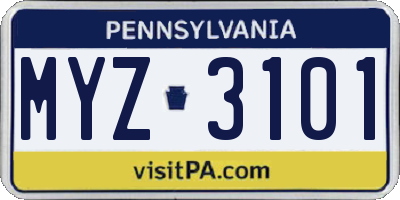 PA license plate MYZ3101