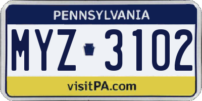 PA license plate MYZ3102