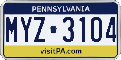 PA license plate MYZ3104