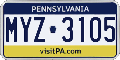 PA license plate MYZ3105