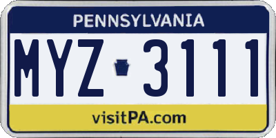 PA license plate MYZ3111