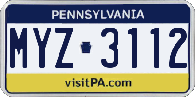 PA license plate MYZ3112