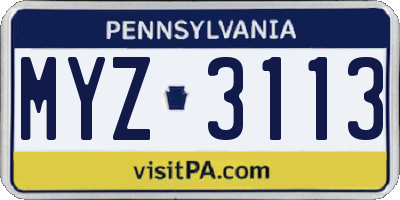 PA license plate MYZ3113