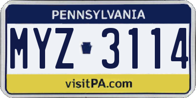 PA license plate MYZ3114