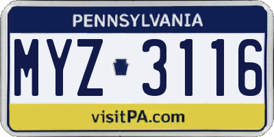 PA license plate MYZ3116