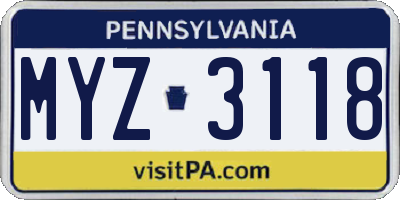 PA license plate MYZ3118