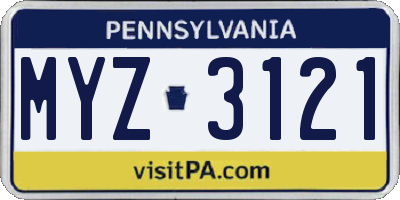 PA license plate MYZ3121