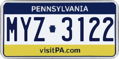 PA license plate MYZ3122