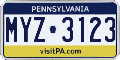 PA license plate MYZ3123