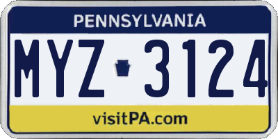 PA license plate MYZ3124