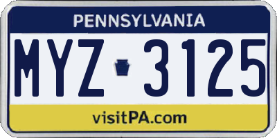PA license plate MYZ3125