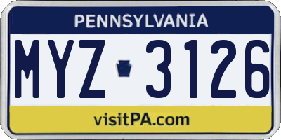 PA license plate MYZ3126