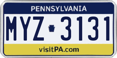 PA license plate MYZ3131