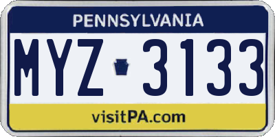 PA license plate MYZ3133