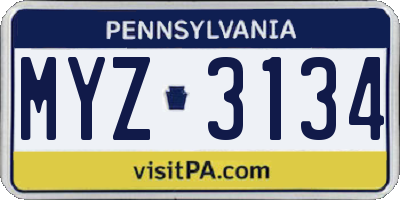PA license plate MYZ3134