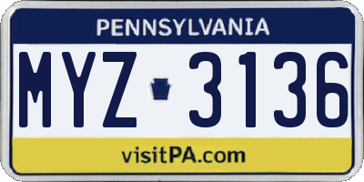 PA license plate MYZ3136