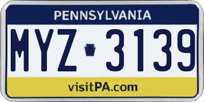 PA license plate MYZ3139