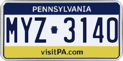 PA license plate MYZ3140