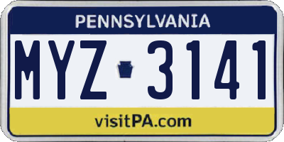 PA license plate MYZ3141