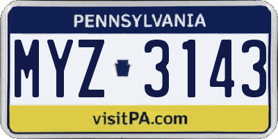 PA license plate MYZ3143