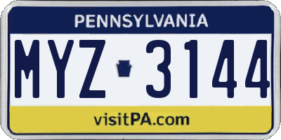 PA license plate MYZ3144
