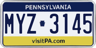 PA license plate MYZ3145