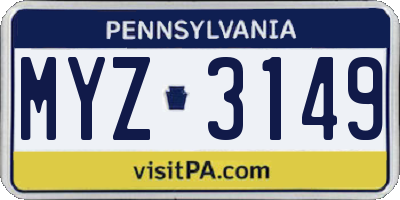 PA license plate MYZ3149