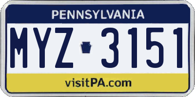 PA license plate MYZ3151