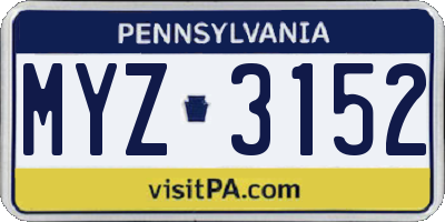 PA license plate MYZ3152