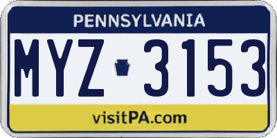 PA license plate MYZ3153