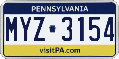 PA license plate MYZ3154