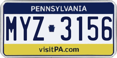 PA license plate MYZ3156