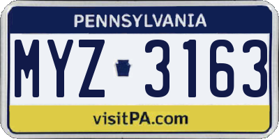 PA license plate MYZ3163