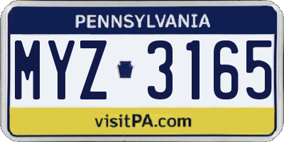 PA license plate MYZ3165