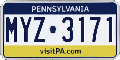 PA license plate MYZ3171