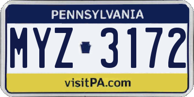 PA license plate MYZ3172
