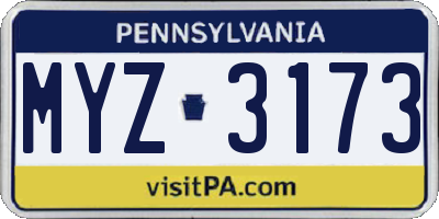 PA license plate MYZ3173