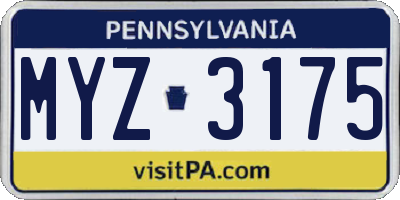 PA license plate MYZ3175