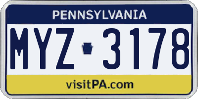 PA license plate MYZ3178