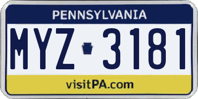 PA license plate MYZ3181