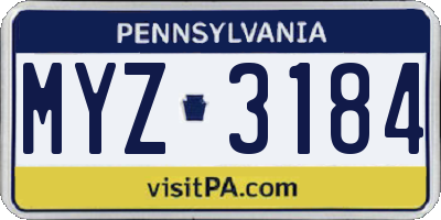 PA license plate MYZ3184