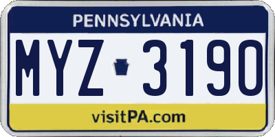 PA license plate MYZ3190