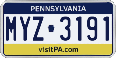 PA license plate MYZ3191