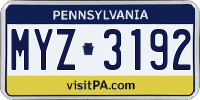 PA license plate MYZ3192